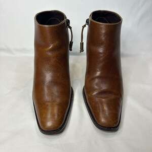 RALPH LAUREN Whitney Womens US7.5B Brown Leather Zip Ankle Boots Heels BRAZIL
